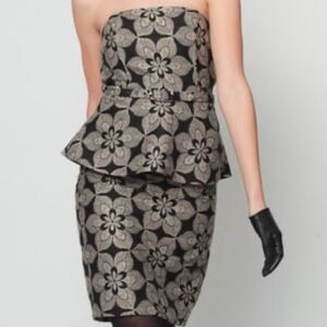 Eva Franco NWT Strapless Black and Cream Floral Peplum Dress size 4